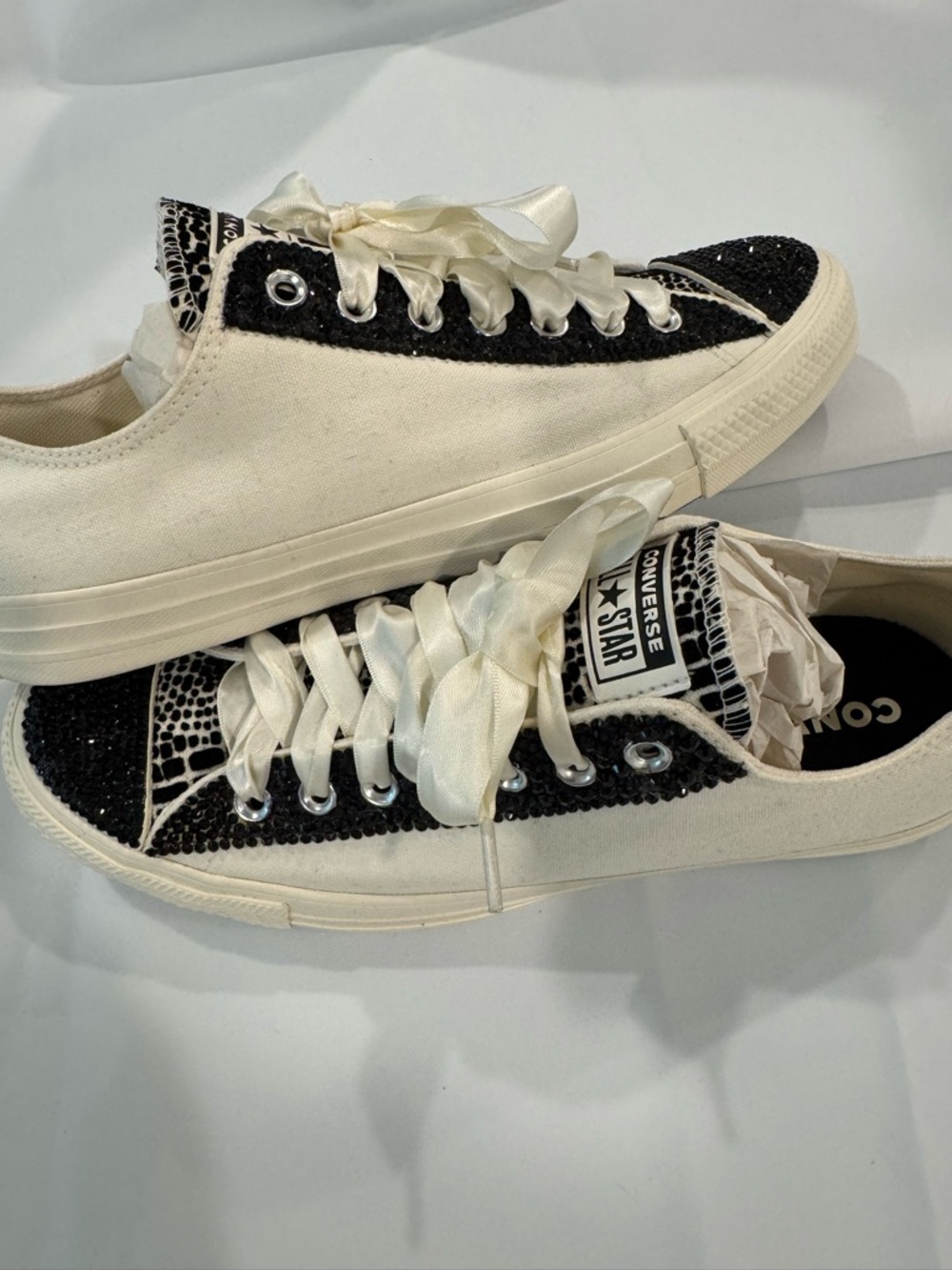 Converse Women's Black & Ivory Blinged Low Top Sneakers - Picture 3 of 6